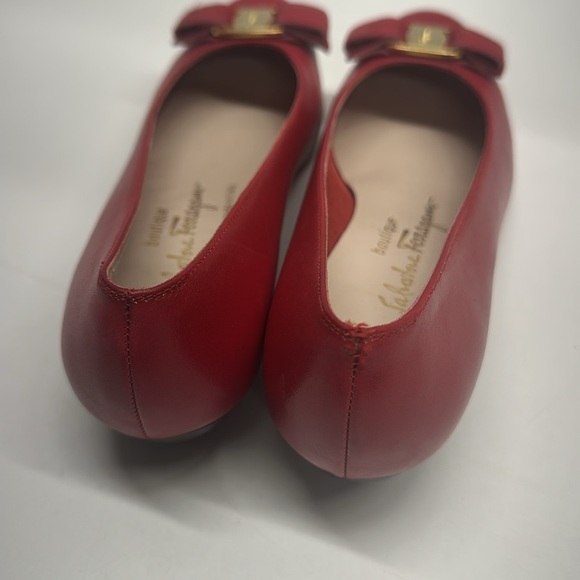 Salvatore Ferragamo Vara Heels Ballet Bow Kitten Low Heeled Shoes Leather Red 6 - Picture 7 of 11